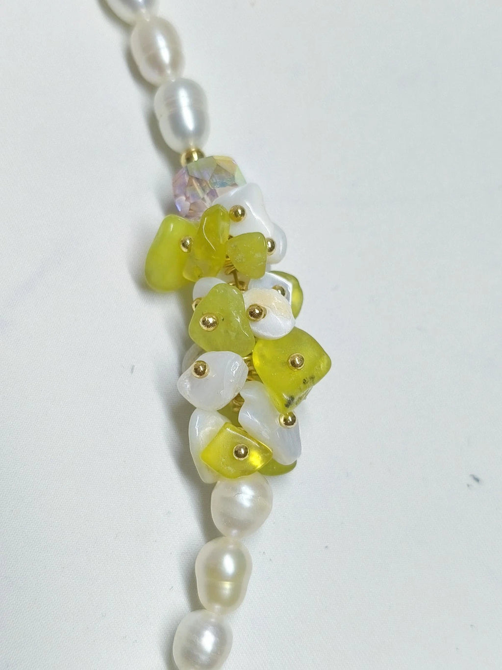 Handmade Baroque Freshwater Pearl Mixed Natural Stone Beaded Necklace, Irregular Keshi Pearl Shell Pendant Adjustable Gold Chain Boho Summer Jewelry