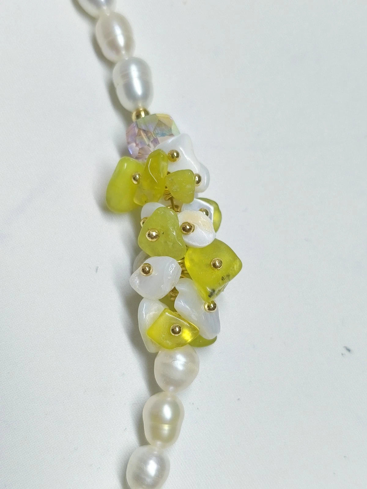 Handmade Baroque Freshwater Pearl Mixed Natural Stone Beaded Necklace, Irregular Keshi Pearl Shell Pendant Adjustable Gold Chain Boho Summer Jewelry