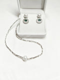 Silver Plated Natural Pearl Jewelry Set, Single Pearl Choker Necklace & Emerald Cubic Zirconia Drop Earrings 925 Silver Pin Hypoallergenic Women Formal Jewelry