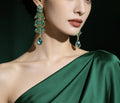 Gradient Green Zircon Wheat Tassel Drop Earrings, Gold Plated Hypoallergenic Evening Wedding Dangle Earrings